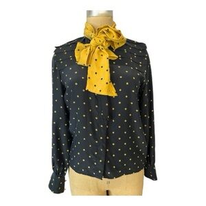 Starington for Neiman Marcus Vintage 80’s Silk Black Blouse with Gold Polka Dots